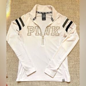 VS PINK Ultimate quarter-zip pullover in white with grey and black stripes S/P